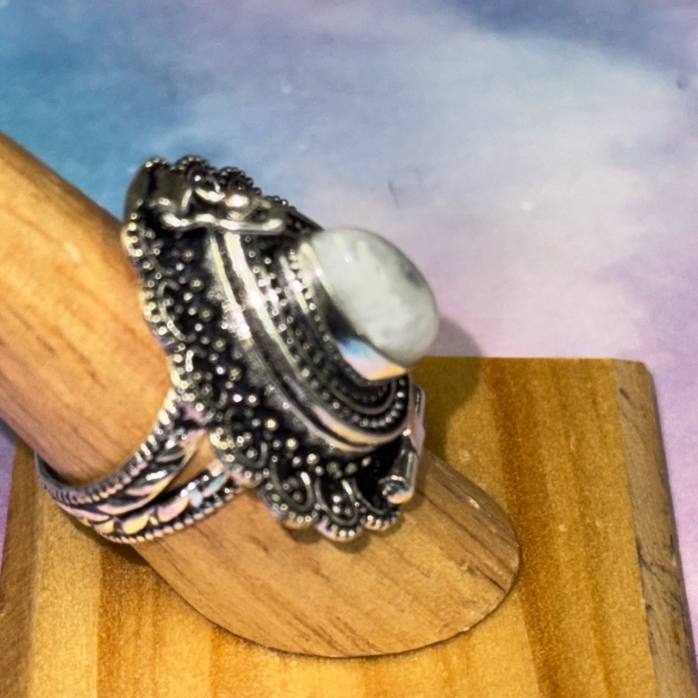 Moonstone Silver Poison Ring - image 5